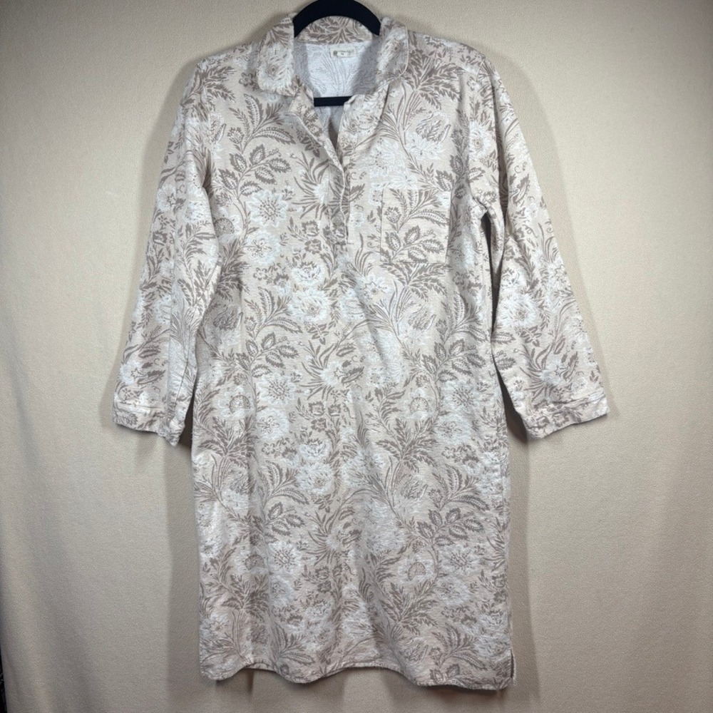 Garnet Hill Organic Cotton Flannel Nightgown XS Beige Trad Wife Cozy Cottagecore